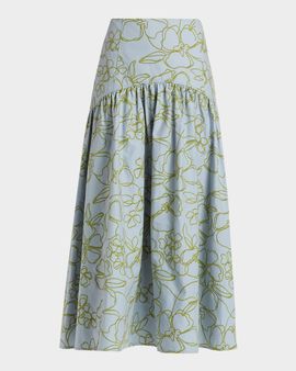 Cinq a Sept Zoanne Floral Embroidered Midi Skirt