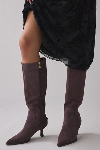 Circus NY by Sam Edelman Circus NY By Sam Edelman Yulia Kitten Heel Leather Boots in Dark Chocolate, Women's at Urban Outfitters