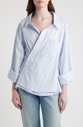 CISSA CISSA Asymmetric Stripe Wrap Shirt