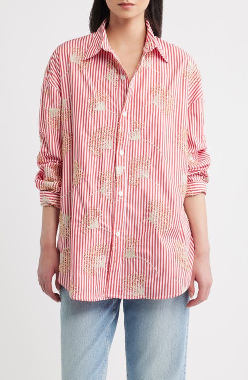 CISSA CISSA Beaded Oversized Striped Cotton Shirt