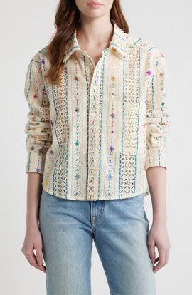 CISSA Cissa Embroidered Eyelet Button-Up Shirt