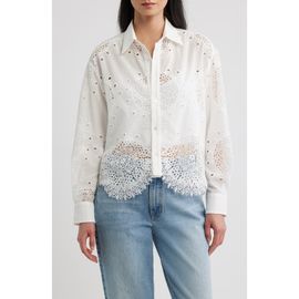 CISSA CISSA Embroidered Eyelet Lace Button Down Shirt