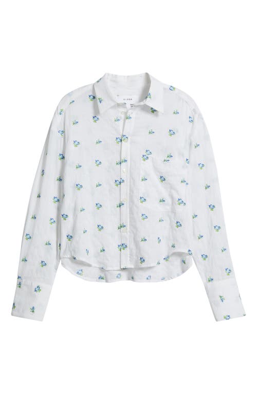 CISSA CISSA Flower Embroidered Eyelet Stripe Cotton Button-Up Shirt