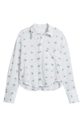 CISSA CISSA Flower Embroidered Eyelet Stripe Cotton Button-Up Shirt