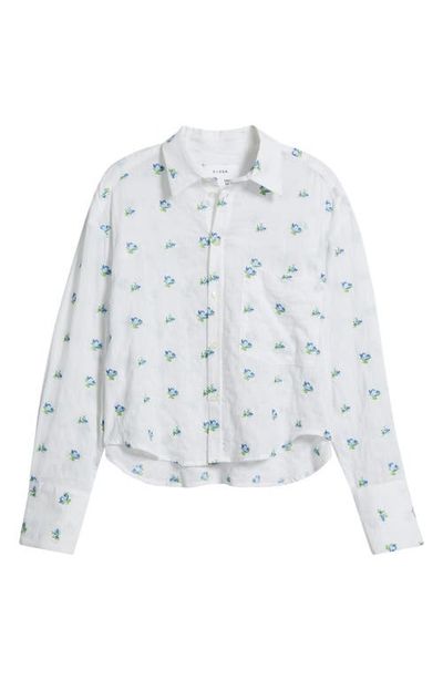 CISSA CISSA Flower Embroidered Eyelet Stripe Cotton Button-Up Shirt