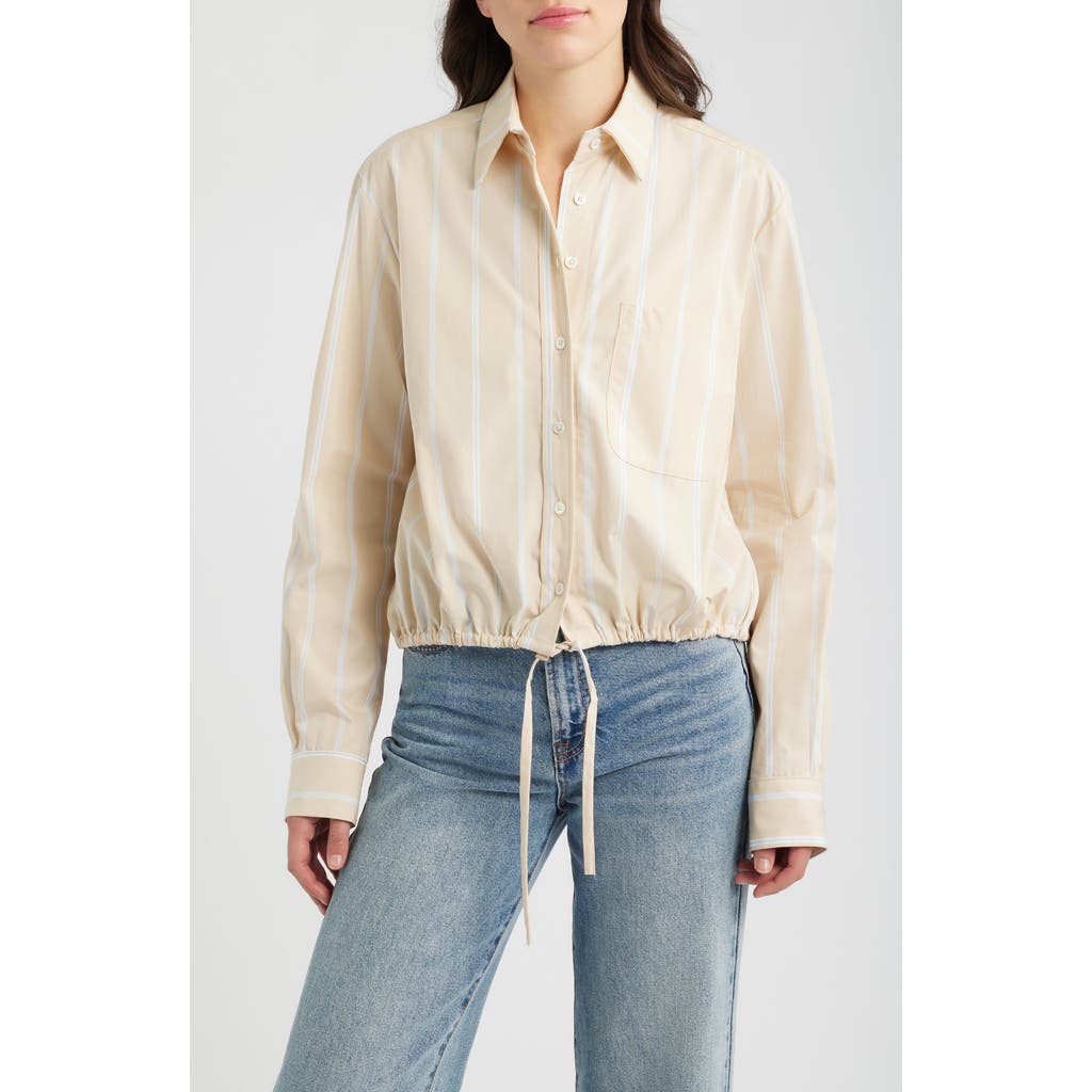 CISSA CISSA Long Sleeve Stripe Cinch Button-Up Top