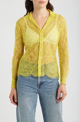CISSA CISSA Slim Fit Lace Button-Up Shirt