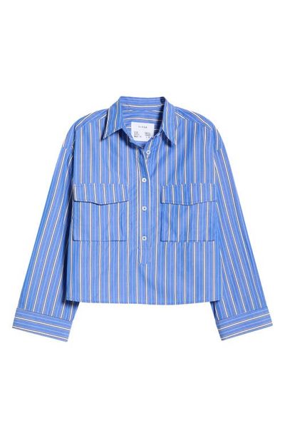 CISSA CISSA Stripe Double Pocket Cotton Button-Up Shirt