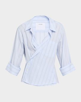 CISSA Striped Asymmetric Wrap Shirt