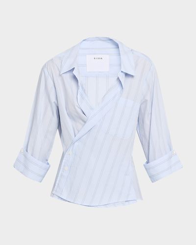 CISSA Striped Asymmetric Wrap Shirt