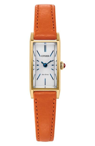 Citizen Citizen Fio Tank Orange Leather Strap Watch, 14.3mm x 30.7mm