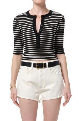 Citizens of Humanity Citizens of Humanity Nali Stripe Cotton Blend Rib Henley Top