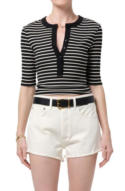 Citizens of Humanity Citizens of Humanity Nali Stripe Cotton Blend Rib Henley Top