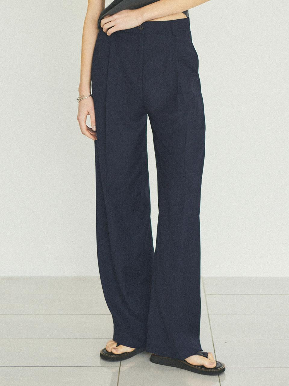CITTA 90s Retro Pin Striped Flat Front Slacks - Navy