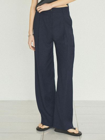 CITTA 90s Retro Pin Striped Flat Front Slacks - Navy