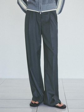 CITTA 90s Retro Pin Striped Pleated Slacks - Gray