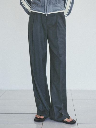 CITTA 90s Retro Pin Striped Pleated Slacks - Gray