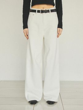 CITTA Basic Wide Leg Pigment Washed Pants - Ecru