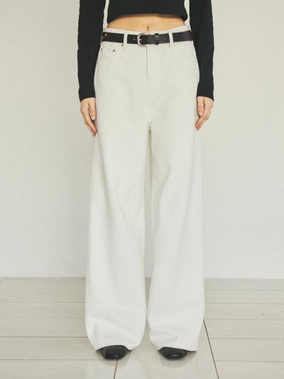 CITTA Basic Wide Leg Pigment Washed Pants - Ecru