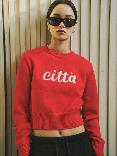 CITTA Chain Stitch Logo Round Neck Sweater - 5colors