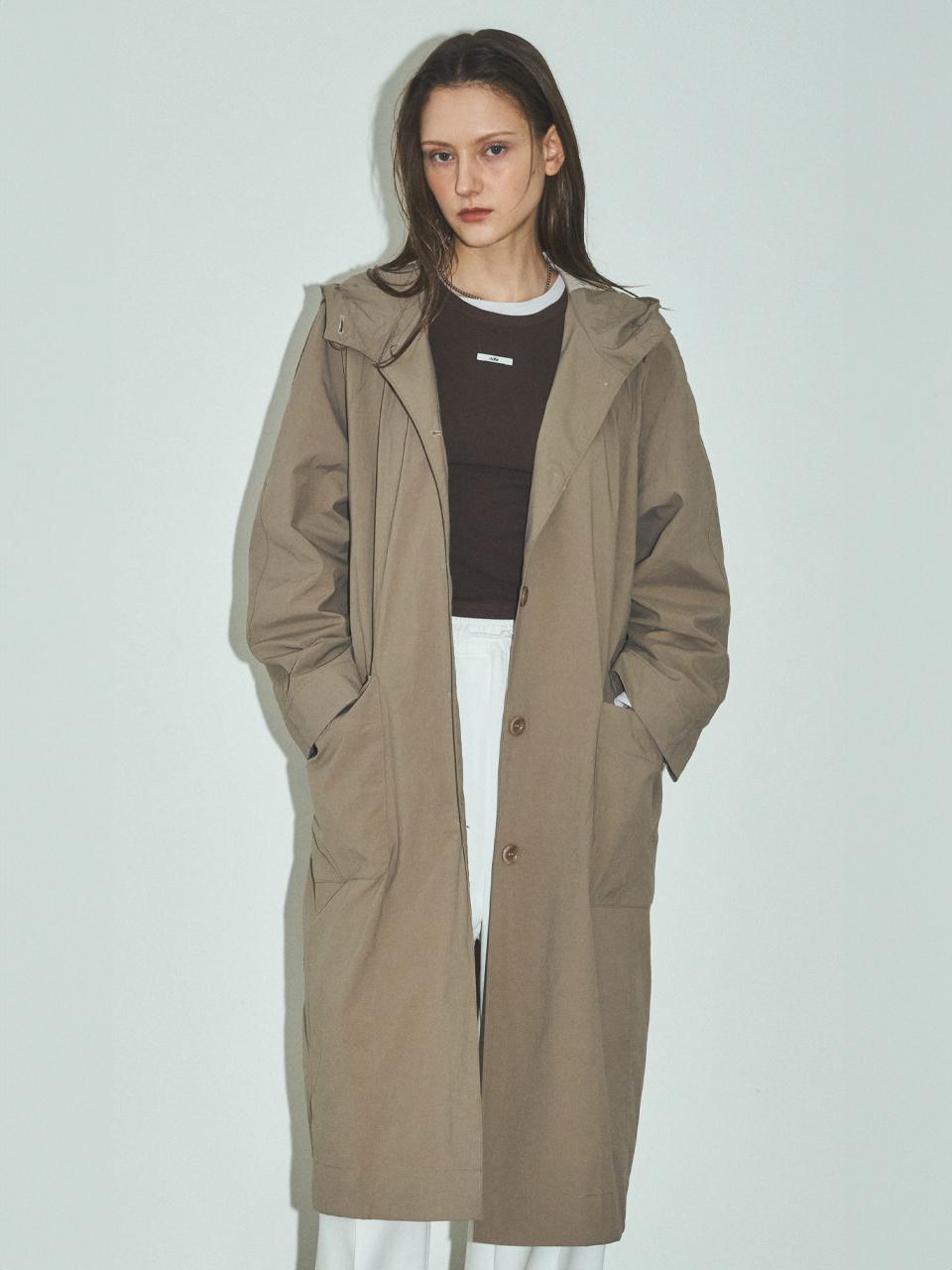 CITTA Coloration Hooded Long Coat [Beige] (CTO133)
