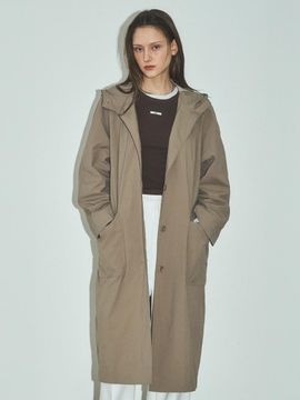 CITTA Coloration Hooded Long Coat [Beige] (CTO133)