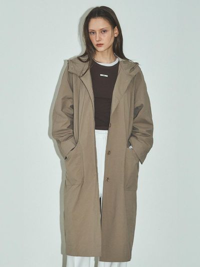 CITTA Coloration Hooded Long Coat [Beige] (CTO133)