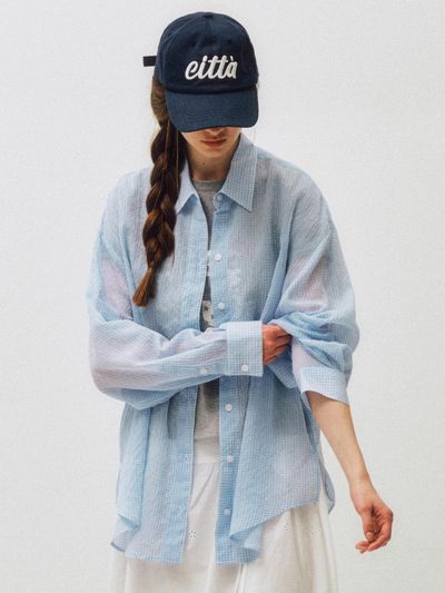 CITTA Comfort See-Through Check Shirt (CTT372) [Blue]