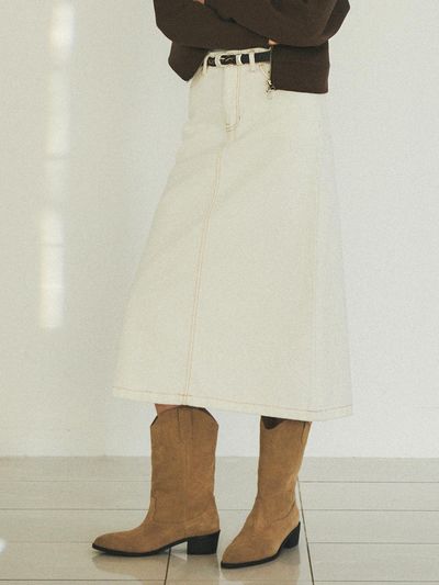 CITTA Daily Cotton Midi Skirt - Ecru White