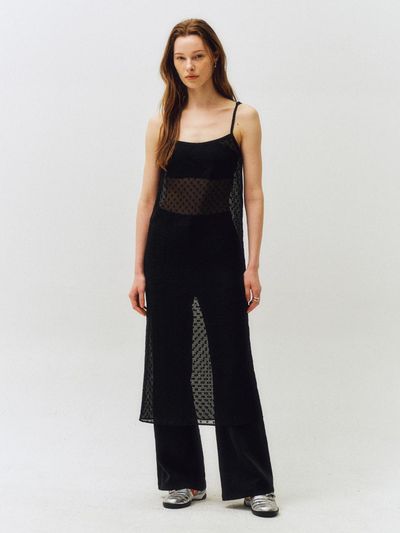 CITTA Dot See-through Layered Dress (CTOP711) [Black]