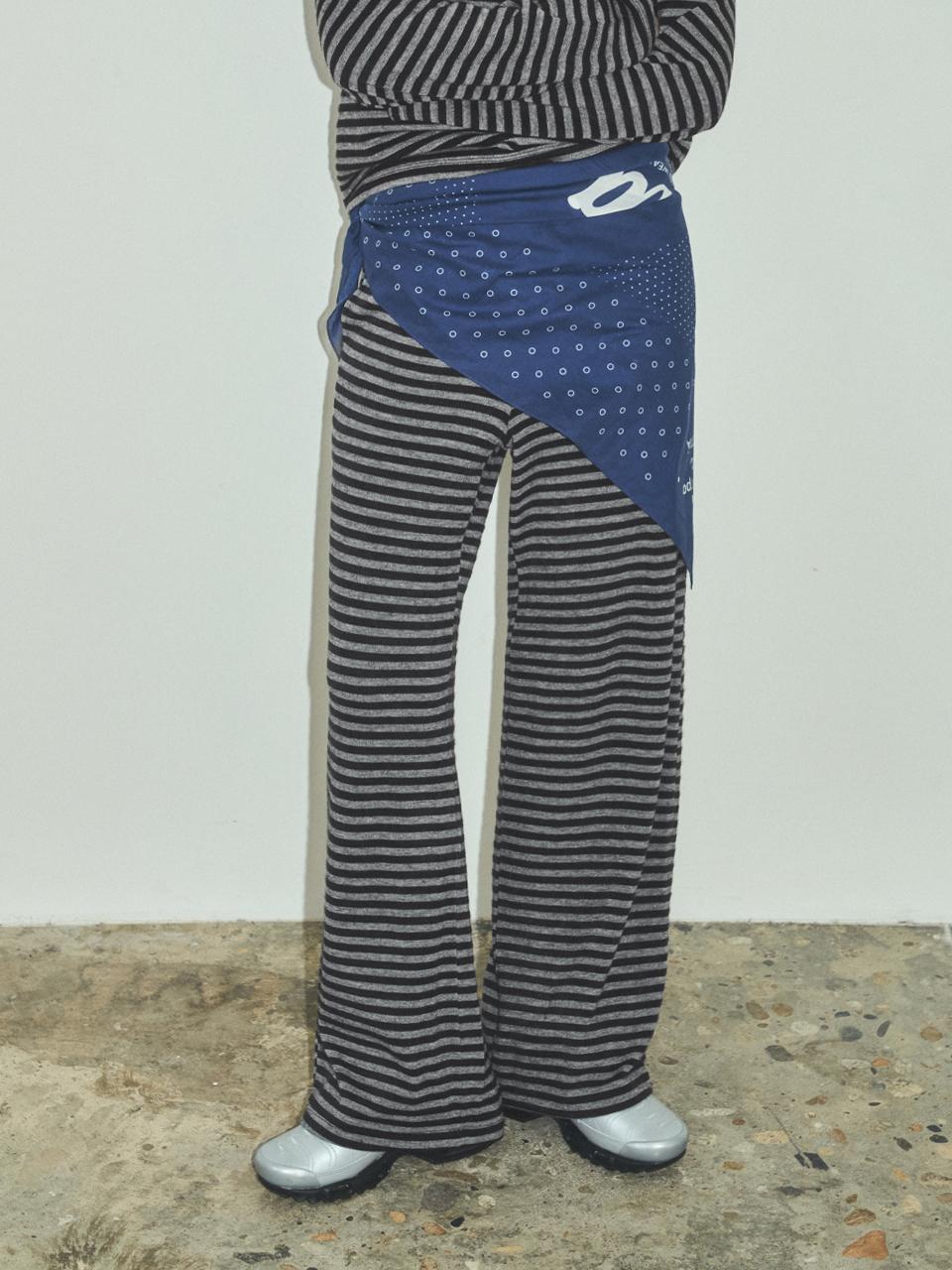 CITTA Every Day Soft Stripe Wide Banding Pants [Black] (CTB545)
