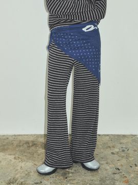 CITTA Every Day Soft Stripe Wide Banding Pants [Black] (CTB545)