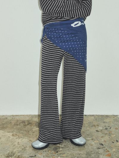 CITTA Every Day Soft Stripe Wide Banding Pants [Black] (CTB545)