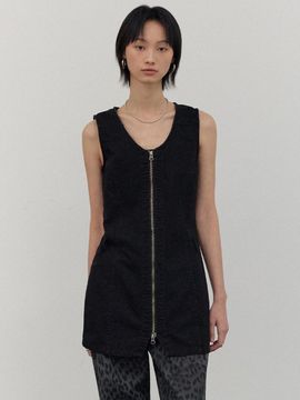 CITTA Fade Washed Stripe Zip-Up Dress (CTOP706) [Black]