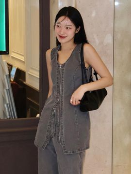 CITTA Fade Washed Stripe Zip-Up Dress (CTOP706) [Faded Black]
