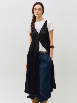 CITTA Sheer Button Layered Dress (CTOP709) [Black]