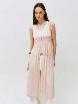 CITTA Sheer Button Layered Dress (CTOP709) [Pink]