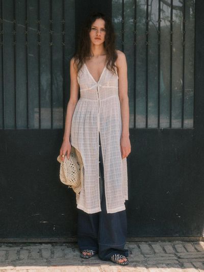 CITTA Sheer Button Layered Dress (CTOP709) [WHITE]