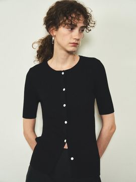 CITTA Slim Ribbed Knit Cardigan - Black