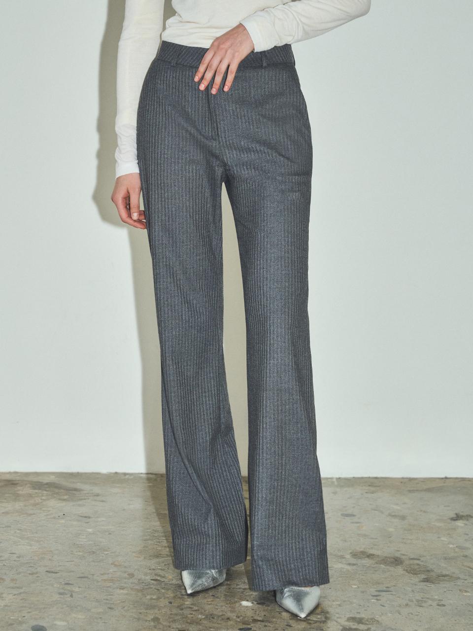 CITTA Twill Stripe Semi Flared Slacks [Charcoal] (CTB538)