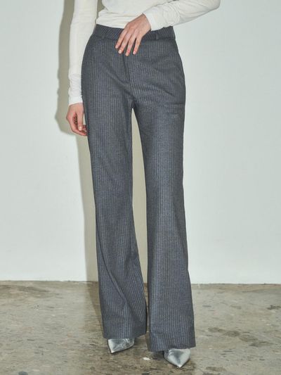 CITTA Twill Stripe Semi Flared Slacks [Charcoal] (CTB538)