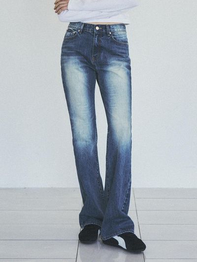 CITTA Vintage Washed Slim Bootcut Jeans - Blue