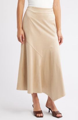 CITY BLUES CITY BLUES Asymmetrical Hem Faux Suede Midi Skirt