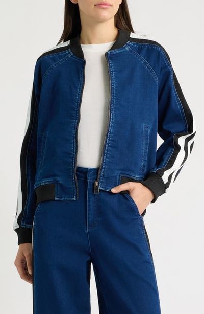 CITY BLUES CITY BLUES Athletic Stripe Denim Bomber Jacket