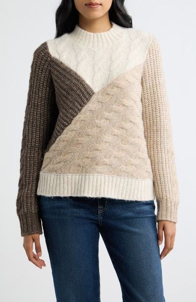 CITY BLUES CITY BLUES Colorblock Patchwork Cable Stitch Sweater