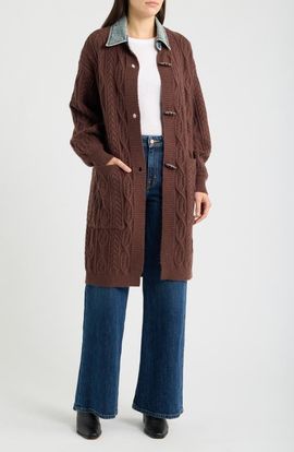 CITY BLUES CITY BLUES Denim Collar Cable Long Cardigan