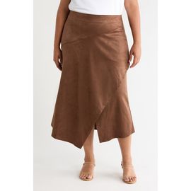 CITY BLUES CITY BLUES Faux Leather Asymmetrical Midi Skirt