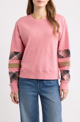 CITY BLUES CITY BLUES Plaid Sleeve Crewneck Sweatshirt