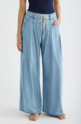 CITY BLUES CITY BLUES Pleated Drawstring Wide Leg Denim Pants