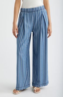 CITY BLUES CITY BLUES Pleated Stripe Wide Leg Denim Pants
